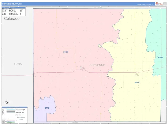 Cheyenne County, KS ZIP Code Wall Map, ColorCast style