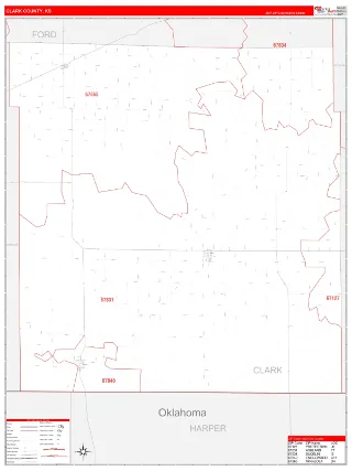Clark County, KS RedLine style ZIP Code wall map