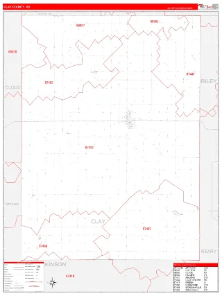 Clay County, KS RedLine style ZIP Code wall map