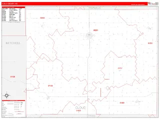 Cloud County, KS RedLine style ZIP Code wall map