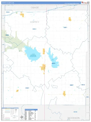 Coffey County, KS Business Reference style ZIP Code wall map