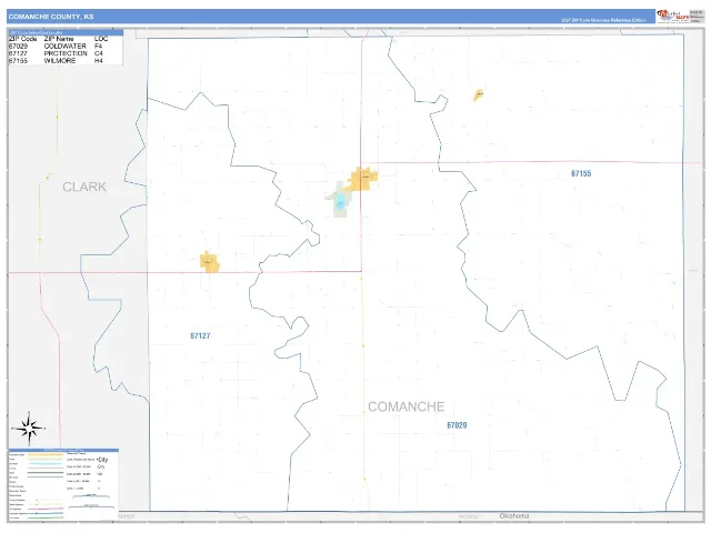 Comanche County, KS ZIP Code Wall Map, Business Reference style