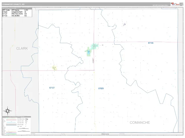 Comanche County, KS ZIP Code Wall Map, Classic style