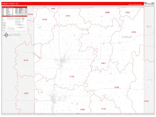 Cowley County, KS RedLine style ZIP Code wall map