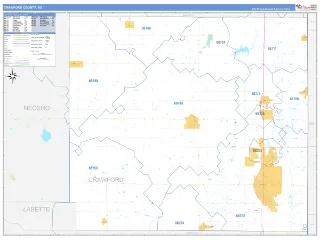 Crawford County, KS Business Reference style ZIP Code wall map