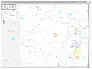 Crawford County, KS Classic style ZIP Code wall map