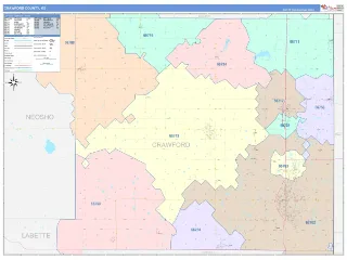 Crawford County, KS ColorCast style ZIP Code wall map
