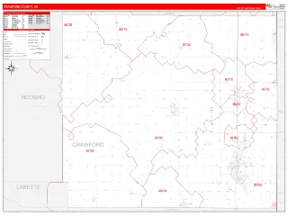 Crawford County, KS RedLine style ZIP Code wall map