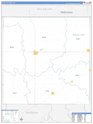Decatur County, KS Business Reference style ZIP Code wall map