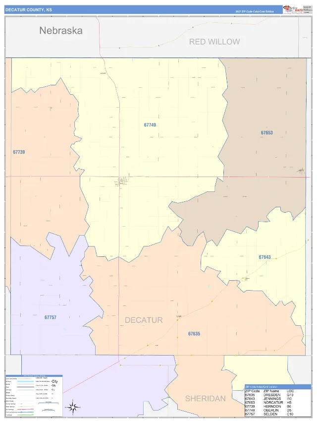 Decatur County, KS ZIP Code Wall Map, ColorCast style