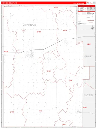 Dickinson County, KS RedLine style ZIP Code wall map