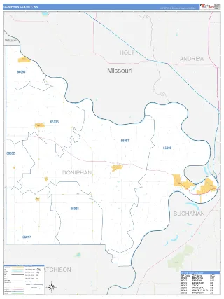 Doniphan County, KS Business Reference style ZIP Code wall map