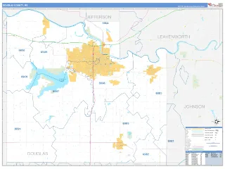 Douglas County, KS Business Reference style ZIP Code wall map