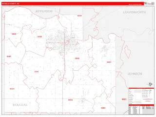 Douglas County, KS RedLine style ZIP Code wall map