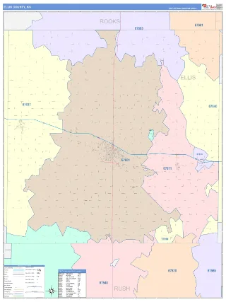 Ellis County, KS ColorCast style ZIP Code wall map