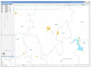 Ellsworth County, KS Business Reference style ZIP Code wall map
