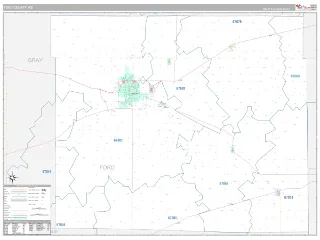 Ford County, KS Classic style ZIP Code wall map