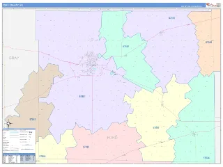 Ford County, KS ColorCast style ZIP Code wall map