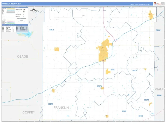 Franklin County, KS ZIP Code Wall Map, Business Reference style