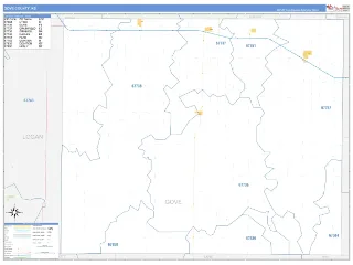 Gove County, KS Business Reference style ZIP Code wall map