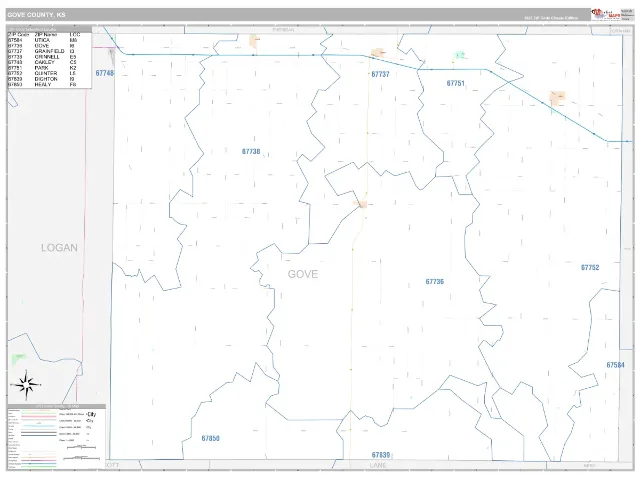 Gove County, KS ZIP Code Wall Map, Classic style