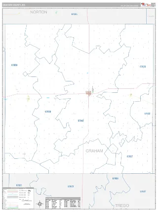 Graham County, KS Classic style ZIP Code wall map