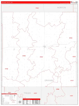 Graham County, KS RedLine style ZIP Code wall map