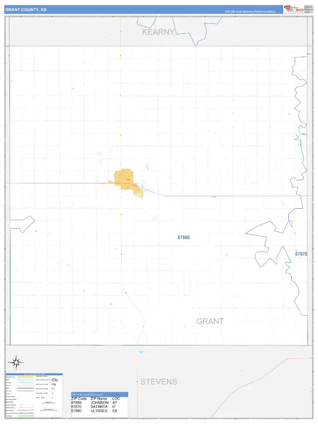 Grant County, KS ZIP Code Wall Map, Business Reference style