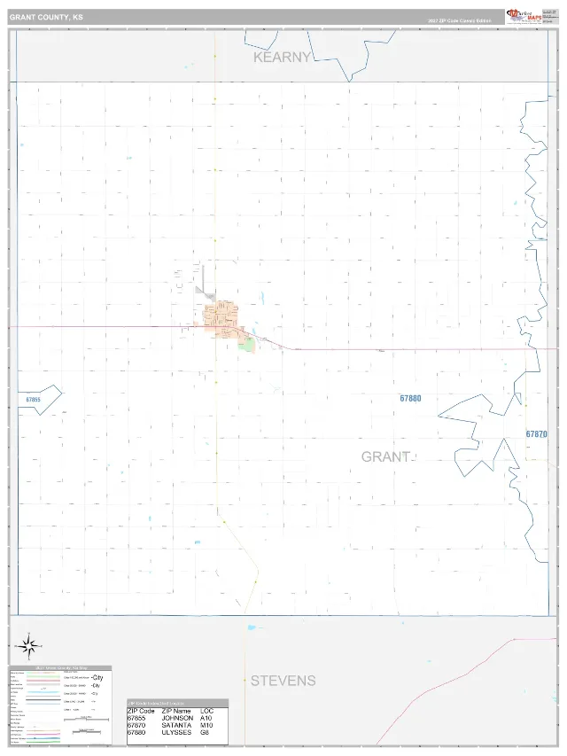 Grant County, KS ZIP Code Wall Map, Classic style