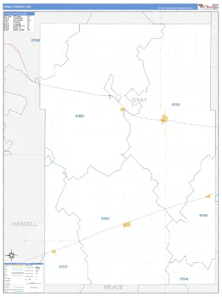Gray County, KS Business Reference style ZIP Code wall map