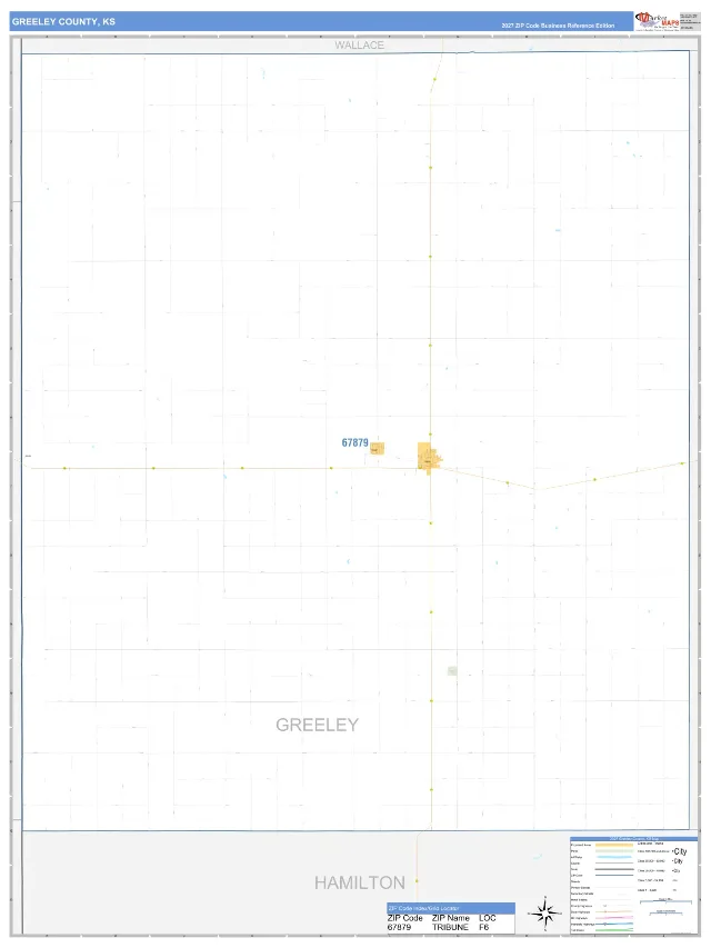 Greeley County, KS ZIP Code Wall Map, Business Reference style