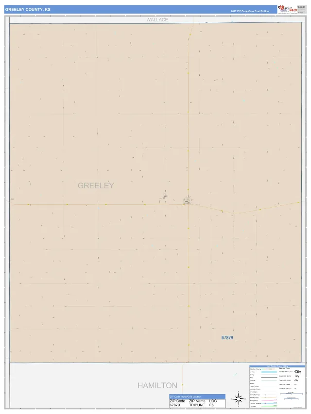 Greeley County, KS ZIP Code Wall Map, ColorCast style