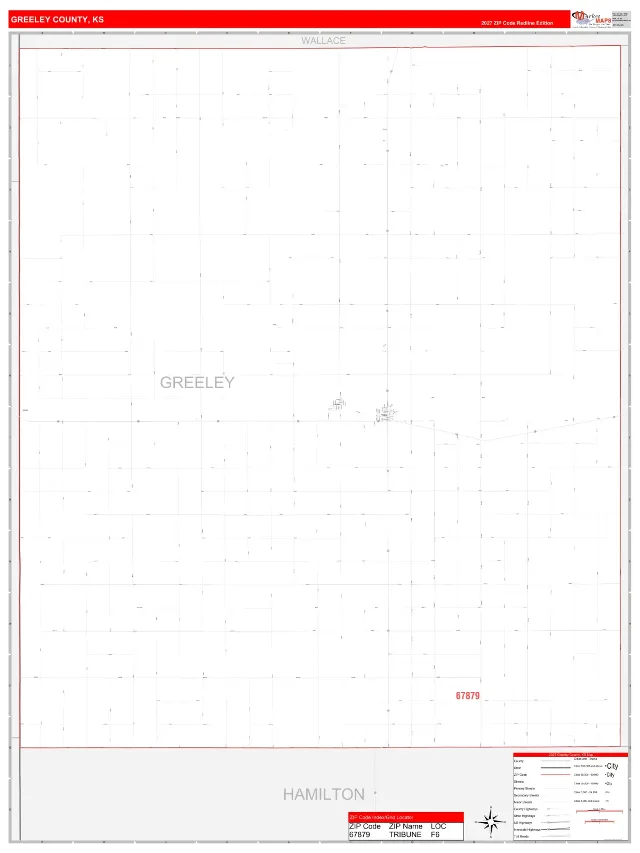 Greeley County, KS ZIP Code Wall Map, RedLine style