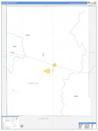 Hamilton County, KS Business Reference style ZIP Code wall map
