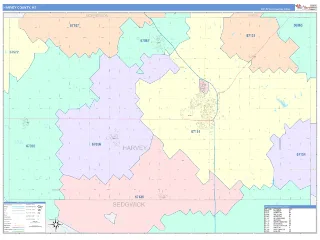 Harvey County, KS ColorCast style ZIP Code wall map