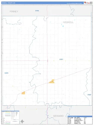 Haskell County, KS Business Reference style ZIP Code wall map