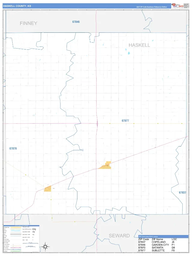 Haskell County, KS ZIP Code Wall Map, Business Reference style