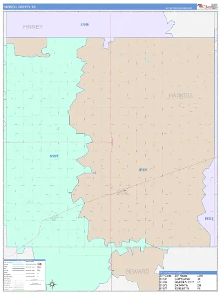 Haskell County, KS ColorCast style ZIP Code wall map
