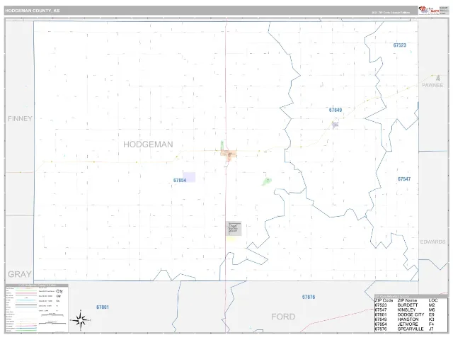Hodgeman County, KS ZIP Code Wall Map, Classic style