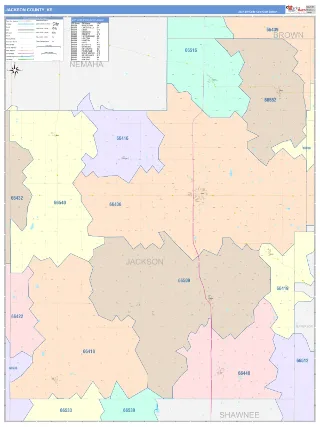 Jackson County, KS ColorCast style ZIP Code wall map