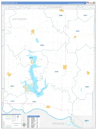 Jefferson County, KS Business Reference style ZIP Code wall map