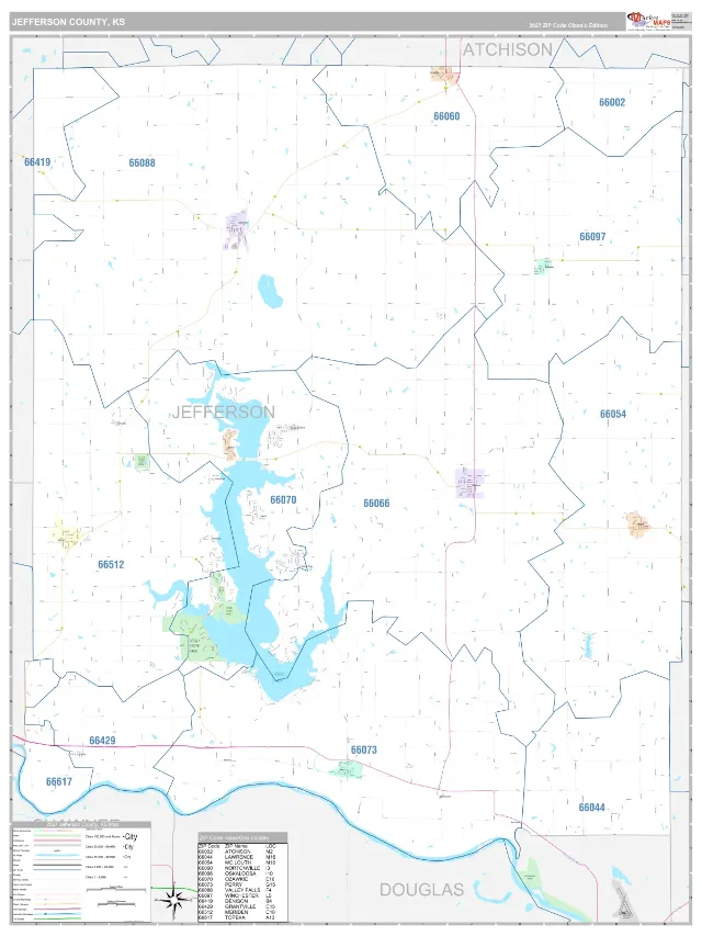 Jefferson County, KS ZIP Code Wall Map, Classic style