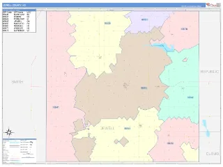 Jewell County, KS ColorCast style ZIP Code wall map