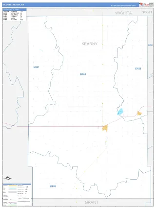 Kearny County, KS Business Reference style ZIP Code wall map