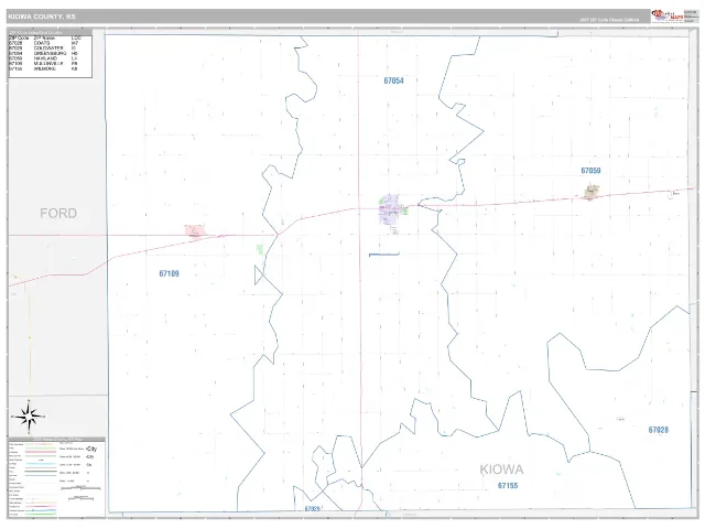 Kiowa County, KS ZIP Code Wall Map, Classic style