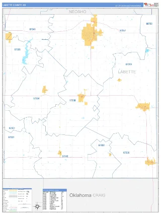 Labette County, KS Business Reference style ZIP Code wall map