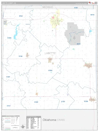 Labette County, KS Classic style ZIP Code wall map