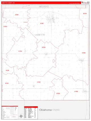 Labette County, KS RedLine style ZIP Code wall map
