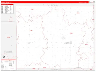 Lincoln County, KS RedLine style ZIP Code wall map