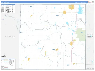 Linn County, KS Business Reference style ZIP Code wall map